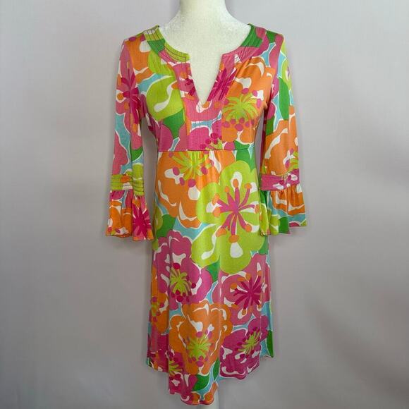 Lilly Pulitzer Stretch Floral Tunic Dress with Bell Sleeves - Picture 1 of 8